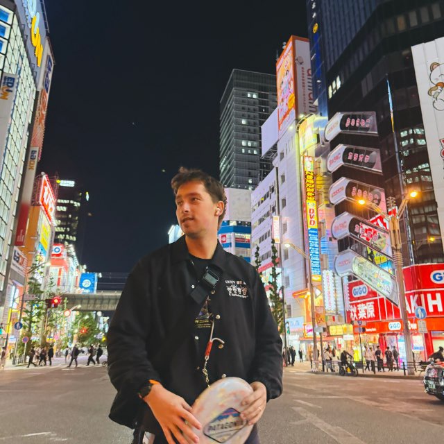 Nikita playing frisbee in Akihabara, Japan
